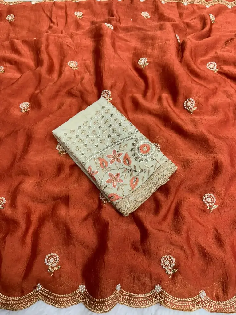 Desert Rose Embroidery Work Saree