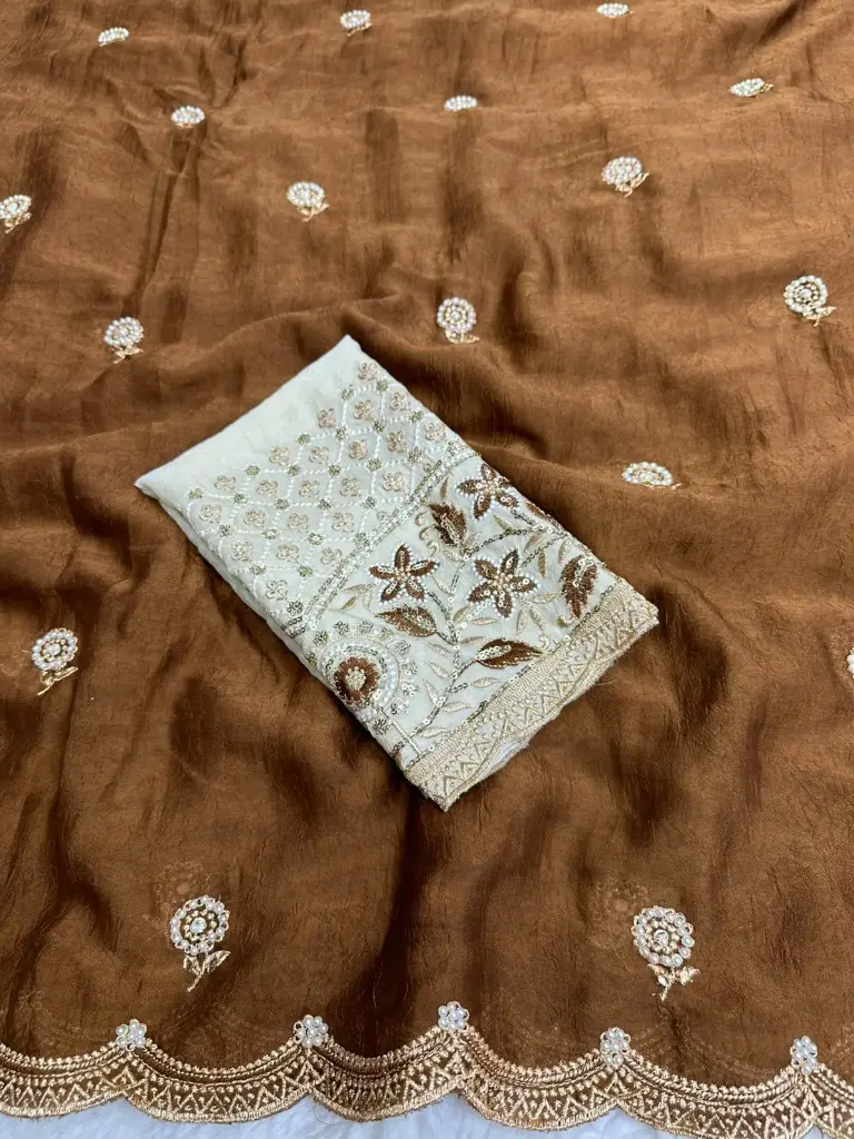 Mocha Glaze Embroidery Work Saree